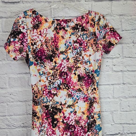 PINKBLUSH Maternity Bold Floral Fitted Bodycon Midi Dress Jacquard Knit Stretchy - Picture 8 of 10